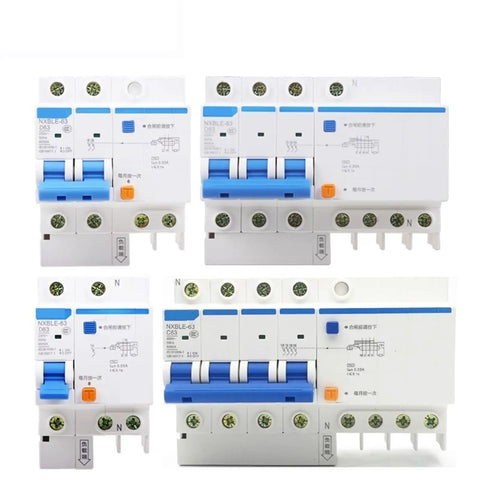 Top Shelf 4 Pole Type D RCBO Circuit Breaker Brings Nailed It 30mA Ground Fault Safeguard For Your Pro Rig 6KA Rating shown in multiple angles.