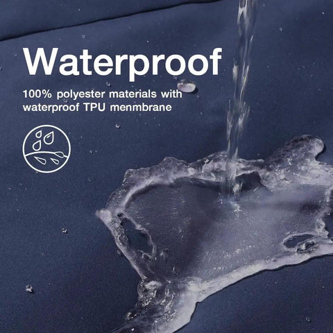 Water pouring over dark fabric of 3 In 1 Winter Ski Jacket With Fleece Liner, showcasing waterproof outer shell.