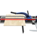 Built Like A Tank 31 Inch Manual Tile Cutter For Porcelain And Ceramic Floor Tiles With Tungsten Alloy Wheel shown with tile guide.