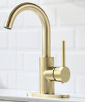 Sleek Gold Brushed Bathroom Sink Faucet With 360 Degree Swivel Spout Single Handle Deck Plate 4 Inch Centerset Vanity Faucet