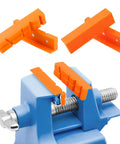 Dead Tough Magnetic Vise Jaw Pads Featuring Chunky Waffle Texture For Zero Hassle Mounting On Bench Clamps And Drill Presses To Shield Workshop Gear In Bright Orange on a blue vice.
