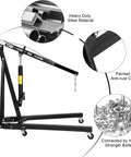 Heavy Duty Hydraulic Engine Hoist Two Ton Folding Shop Crane With Six Heavy Duty Roller Wheels Built Like A Tank, showcasing steel material and design features.