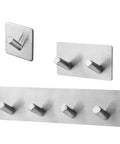 Heavy Duty Black Stainless Steel Wall Hooks Double Robe Hook Slick Space Saver For Bathroom Closet And Foyer Holds Jackets Purses Towels Built Tough To Keep Your Setup Organized, showing multiple hooks on a wall.