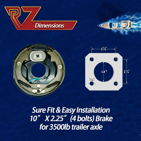 Electric Trailer Brake Assembly 10 Inch By 2-1/4 Inch For 2300-3500 Lb Axles, 5 Bolt On 4.5 Drum Hub Compatibility Diagram