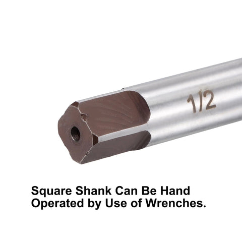 Close-up of a Half Inch Hand Reamer H8 Precision Tool Steel with 6 Flutes Straight Shank showing the 1/2 inch marking.
