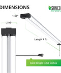 Dimensions of Sixteen Pack 4 Ft LED Shop Light For Garage And Workshop, Linkable Frosted Fixture, Plug In, 5000K Daylight