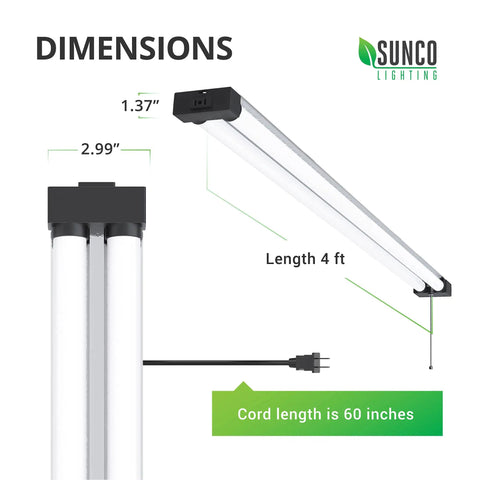 Dimensions of Sixteen Pack 4 Ft LED Shop Light For Garage And Workshop, Linkable Frosted Fixture, Plug In, 5000K Daylight