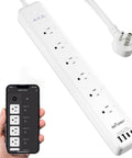 Zero Sweat Smart Power Strip Surge Protector With Six Independently Controlled Outlets, Four Usb Ports Including One 20W Type C Rapid Charge view with smartphone control.