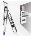 Heavy Duty Ball Bearing Drawer Slides With Full Extension And Rock Solid 500 Pound Capacity Built Tough Cold Rolled Steel 44 Inch three fold track mounted for cabinets.