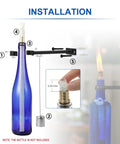 Illustration of Wine Bottle Torch Kit For Outdoor Patio Lighting Wall Mount Holder With Wick showing installation steps.