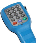 Pro Grade Lineman Test Set For Telephone Installations with impact and water resistant keyboard, blue handset close-up