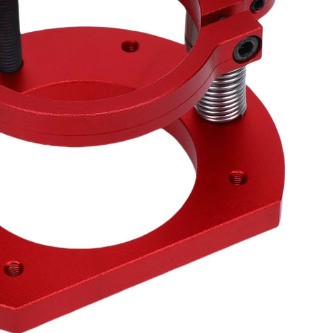 Router Table Base With Two Jaw Clamp System Aluminum Lift Base For Woodworking And Trim Machines Easy Height Adjustment 70mm Lift Universal Fit For 64-66mm Motor red aluminum clamp detail