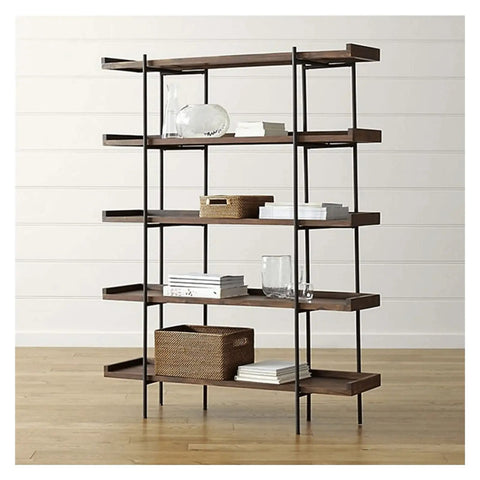 Built Different Heavy Duty Black Iron Bookshelf With Real Wood Shelves Industrial Floor Standing Storage Rack For Living Room Setup Home Office Display Organizer with decorative items.