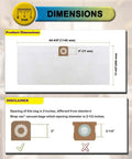Dimensions chart for Six Pack Vacuum Bags Replacement For 16 To 20 Gallon Shop Vacuums Heavy Duty Dust Bags That Fit Craftsman Wet Dry Vacs