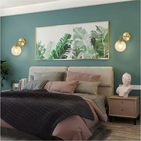 Lit Water Ripple Lampshade Double Gold Wall Sconce Set Dope Luxury Antique Brass Metal Wall Light in bedroom setting