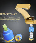 Single Hole Bathroom Sink Faucet With Single Handle Hot And Cold Water Mixer Tap For Lavatory Vanity Durable Brass Body With Chrome Finish Gold Tone, showing ceramic valve details