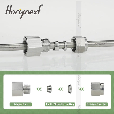 Horiznext 304 stainless steel straight compression fittings for 3/8 in OD tubing to 3/8 in NPT female, two pieces