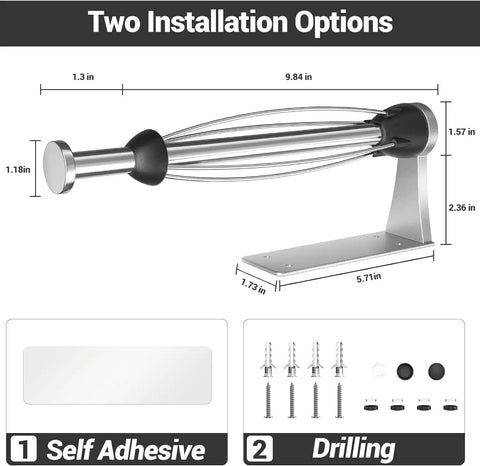 Diagram showing installation options for One Hand Operable Under Cabinet Paper Towel Holder With Damping For Kitchen And Bathroom Pink Color