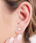 Solid Implant Grade Titanium Screw Back Earrings Made For Sensitive Skin With Hypoallergenic F136 Studs, worn in ear with white opal detail.