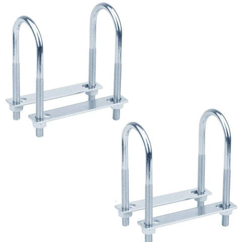 Two Pack M10 U-Bolt Clamp Set For 2 Inch Tubes 5-1/2 Inch Long Round Bend U-Bolts That Fit 2 Inch OD Tubing Electro Galvanized Low Carbon Steel