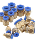 Pneumatic Quick Connect Fittings Kit 16Pcs PC Thread Straight Tube Connectors Crimp Fittings For Air Tools Hose Repair And Supply Pro Grade For Industrial And Workshop Use With Leak Free Connection brass fittings with blue collars