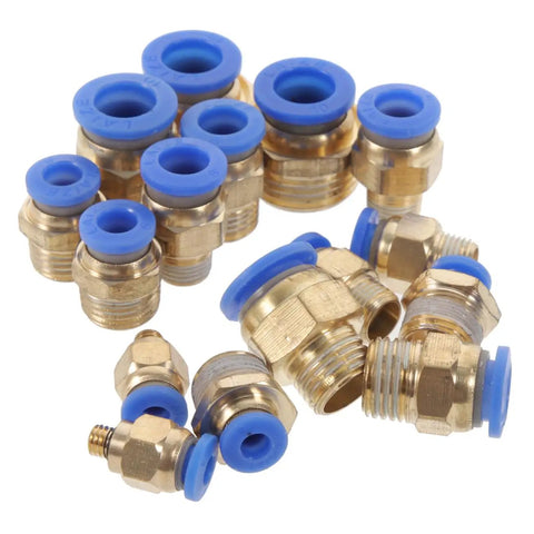 Pneumatic Quick Connect Fittings Kit 16Pcs PC Thread Straight Tube Connectors Crimp Fittings For Air Tools Hose Repair And Supply Pro Grade For Industrial And Workshop Use With Leak Free Connection brass fittings with blue collars