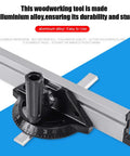 Heavy Duty Rock Solid Miter Gauge Fence System With Precision Angle Plate Ruler And Secure Woodworking Push Block built from durable aluminum alloy.