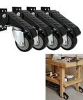 Heavy Duty Retractable Workbench Casters Kit With Smooth Rolling Polyurethane Wheels And No Jiggle Adjustable Leveling Glides for stable workbench mobility.
