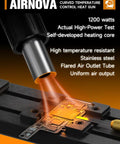 Beastly 1200W Smart Hot Air Rework Station nozzle aimed at PCB, demonstrating precise heat for desoldering, curved temp control visible.