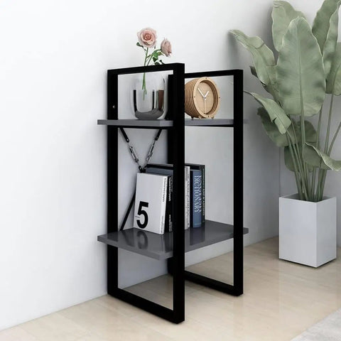 Two-Tier Gray Engineered Wood Book Cabinet for Home Office with books and decor, space saving 27.6 inches tall industrial style unit
