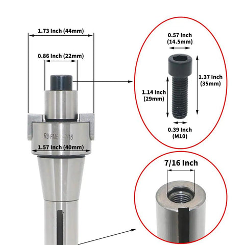 Diagram of 2 Inch Face Milling Cutter Bundle For Aluminum KM12 50mm CNC End Mill Holder With R8-FMB22 Shank dimensions