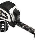 High Contrast Easy Read Tape Measure For Low Light With Dual Sided Auto Lock Retractable 18 Feet Heavy Duty Rubber Case shown extended