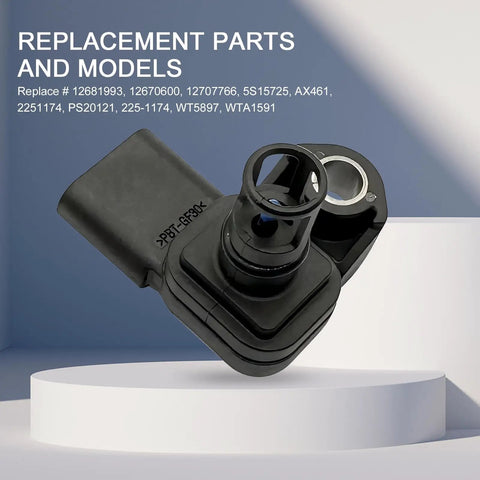 Heavy Duty Intake Air Pressure And Temperature Sensor Replacement Direct Fit For OE 12681993 0828000630 black ABS sensor on display.