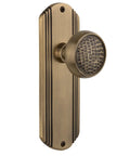 Retro Deco Plate With Craftsman Door Knob, Passage Set In Antique Brass, Solid Brass Plates With Lead Crystal Knobs, Perfect For Closets Or Halls