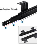 Heavy Duty Rock Solid Metal Drawer Slides 2 Pack Black Steel Runners Ball Bearings For Smooth Full Extension Telescopic Guides Rust Resistant Cold Rolled Steel Build Upgrades Cabinets With Sick Smooth Gliding Action Locks Tight For Tough Home Or Shop, three-section view
