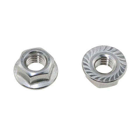 Track Bolt Beefy Heavy Duty Garage Door Hardware Screw Nut 304 Stainless Steel, view of two flange nuts