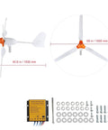 800W 12V Wind Turbine Kit With MPPT Controller, 3-blade generator parts, size measurements, adjustable wind direction feature shown