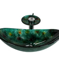 Top Drawer Green Oval Tempered Glass Vessel Sink For Stylish Bathroom Vanity Refresh Above Counter Wash Basin With Pop Up Drain
