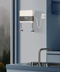 Slick 4000W Tankless Mini Electric Water Heater Featuring Constant Temperature Technology And Convenient Wireless Remote Control Plus Badass Abs Design For Quick Daily Use mounted under a kitchen sink.