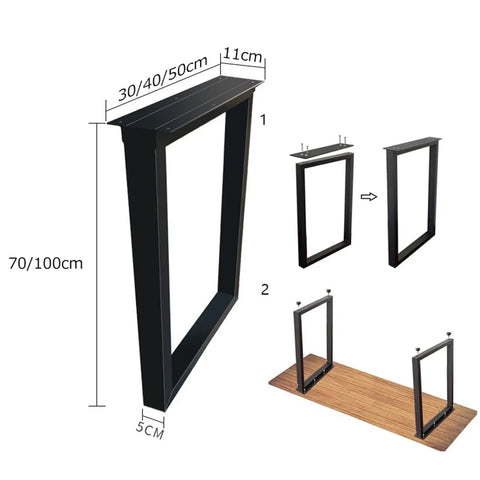 Top Shelf Industrial Steel Table Legs Two Pack Hella Heavy Duty Metal Furniture Base with dimensions and assembly details.