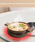 Round Tempered Glass Spin Turntable For Dining Tables With Durable Aluminum Bearing showcasing hot soup on table