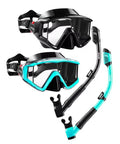 2 Pack Dry Snorkel Set For Adults With Panoramic View Dope Anti Leak And Anti Fog Tech, includes black and teal masks and snorkels