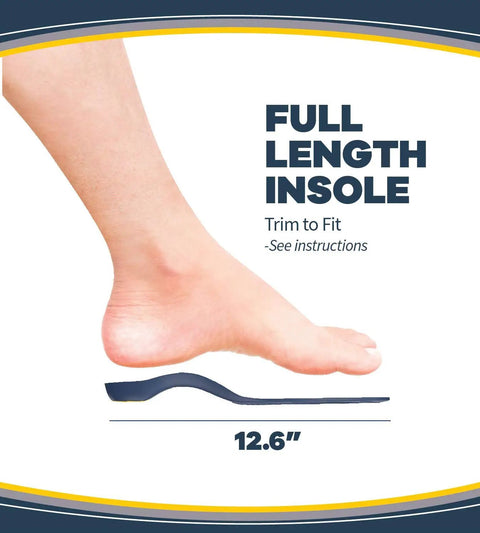 Foot demonstrating full length Lower Back Pain Relief Orthotics With Shock Guard Tech For All Day Support In Casual Shoes Sneakers.