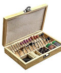 Hella Versatile 100 Piece Rotary Tool Accessory Set Featuring 1/8 Inch Shank Abrasive Burrs Precision Cutting Wheels Brush Polishing Tips And Storage Case For Makers in wooden storage case.