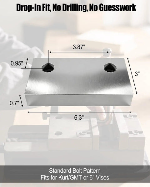 Six Inch Milling Vise Jaws Set in Soft Aluminum, Replacement Jaws for 6 Inch Vises, Built for Side Milling, Deep Slot Work, and Small Parts, GMT Style Compatible, Similar to Go To Vise Jaws for Max Clearance, 6061 T6 6x3 inch