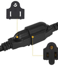 Close-up of 1 To 4 Outlet Power Splitter Extension Cord For Indoor Outdoor Use Heavy Duty 18AWG SJT 125V 13A Grounded NEMA 5-15P Plug