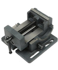 Built Like A Tank 4 Inch Angled Vise For Benchtop Drill Press And Industrial Machining Tools Precision Steel Clamp with adjustable components.