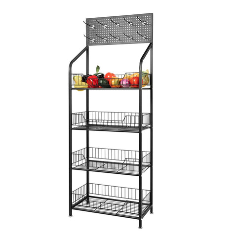 Four Tier Metal Wire Display Rack And Snack Candy Organizer With Ten Hooks Smooth Rolling Wheels And Rock Solid Design For Top Shelf Retail Setup And Hassle Free Sorting In Black
