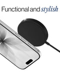Dope Wireless Charger Pad 15W For iPhone AirPods And Android Devices MagSafe Compatible shown with phone