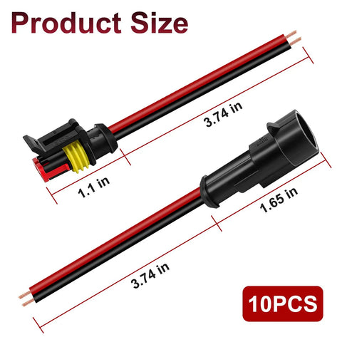 2 Pin Waterproof Electrical Connector Set For 16 AWG Wires IP65 Rubber Sealed Car Truck Boat Motorcycle Connectors with dimensions